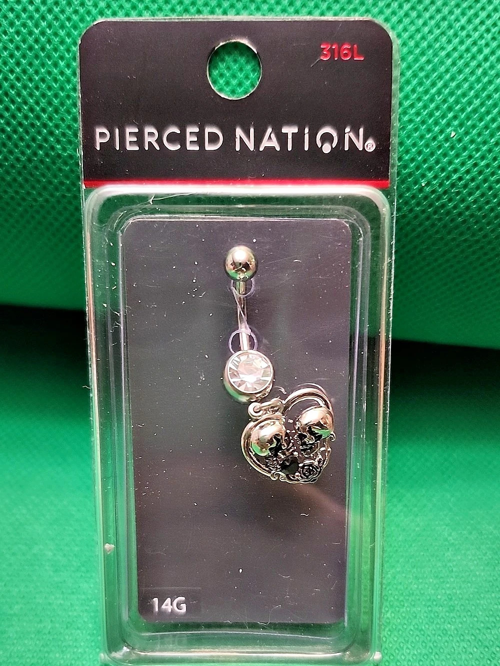 Pierced Nation Skull Heart Dangle Belly Button Ring Silver 14G NWT Belly Ring